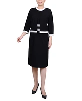 Ny Collection Women's Elbow Sleeve Colorblocked Dress, 2 Piece Set