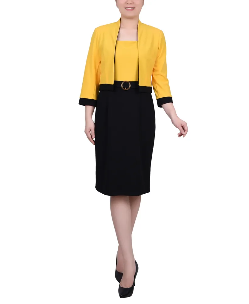 Ny Collection Women's 3/4 Sleeve Colorblocked Dress, 2 Piece Set