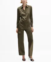 Mango Women's Satin Cargo Jumpsuit