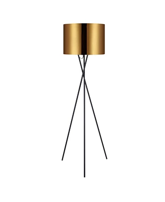 Team son Home Cara 62.2" Modern Metal Tripod Floor Lamp with Drum Shade, Black/Gold