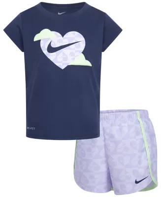 Nike Little Girls Dri-Fit Sweet Swoosh Short Sleeve T-shirt and Shorts Set