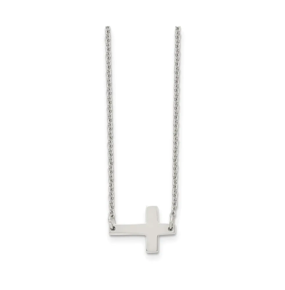 Chisel Polished Sideways Cross on a inch Cable Chain Necklace