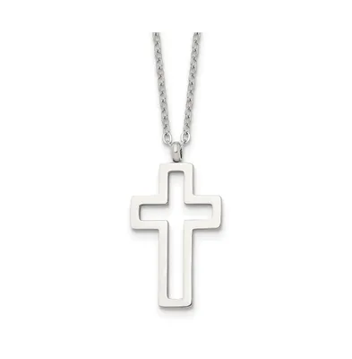 Chisel Polished Cut-out Cross Pendant 17.5 inch Cable Chain Necklace