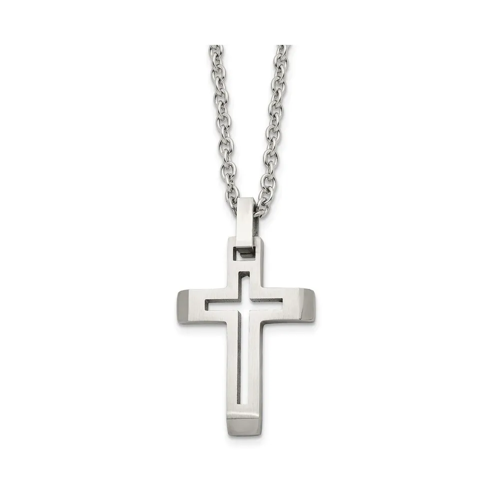 Chisel Brushed Cut-out Cross Pendant Cable Chain Necklace