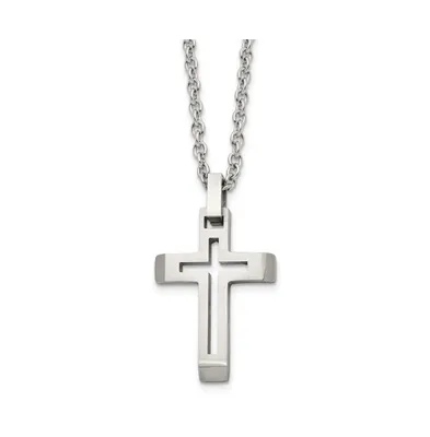 Chisel Brushed Cut-out Cross Pendant Cable Chain Necklace