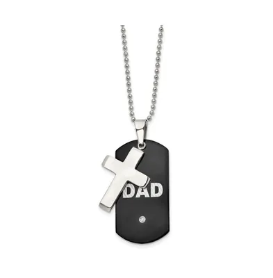 Chisel Black Ip-plated Cz Dad Dog Tag and Cross Pendant Ball Chain