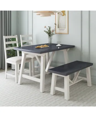 Simplie Fun Solid wood dining set with bench, Farmhouse style, Grey+Buttermilk