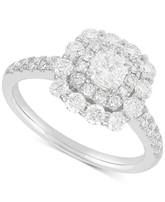 Diamond Cushion & Round Double Halo Engagement Ring (1-1/2 ct. t.w.) in 14k White Gold