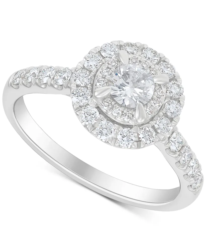 1 Carat Round Cut Designer Double Halo Engagement Ring in White Gold o —  kisnagems.co.uk