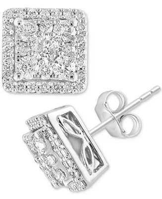Effy Certified Diamond Square Halo Cluster Stud Earrings (1-3/8 ct. t.w.) in 14k White Gold