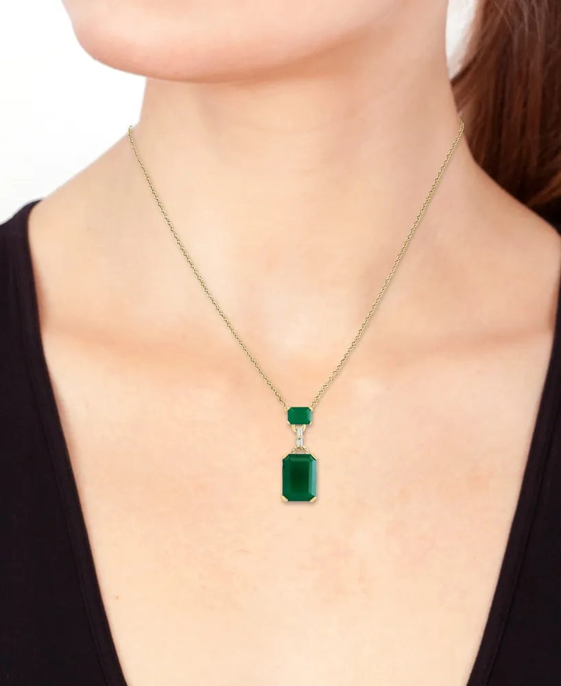 Effy Green Onyx & Diamond (1/10 ct. t.w.) Two Stone 18" Pendant Necklace in 14k Gold