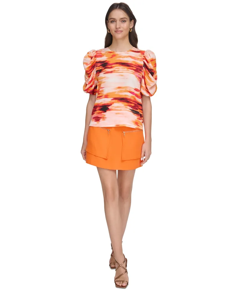 Dkny Women's Printed Puff-Sleeve Top