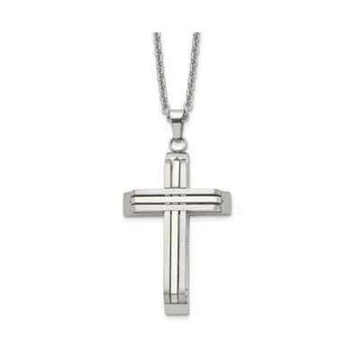 Chisel Brushed and Polished Cross on a Cable Chain Necklace
