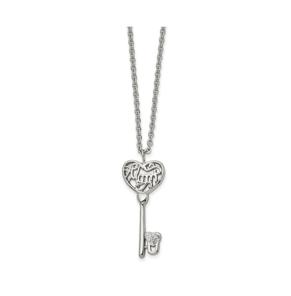 Chisel Clear Crystal Mom Heart Key Pendant Cable Chain Necklace