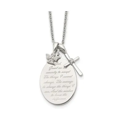 Chisel French Serenity Prayer Cz Cross and Angel Cable Chain Necklace