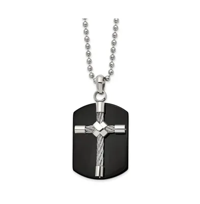 Chisel Polished Black Ip-plated Wire Cross Dog Tag Ball Chain Necklace
