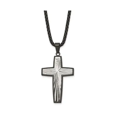 Chisel Polished Ip-plated Cross Pendant on a Box Chain Necklace