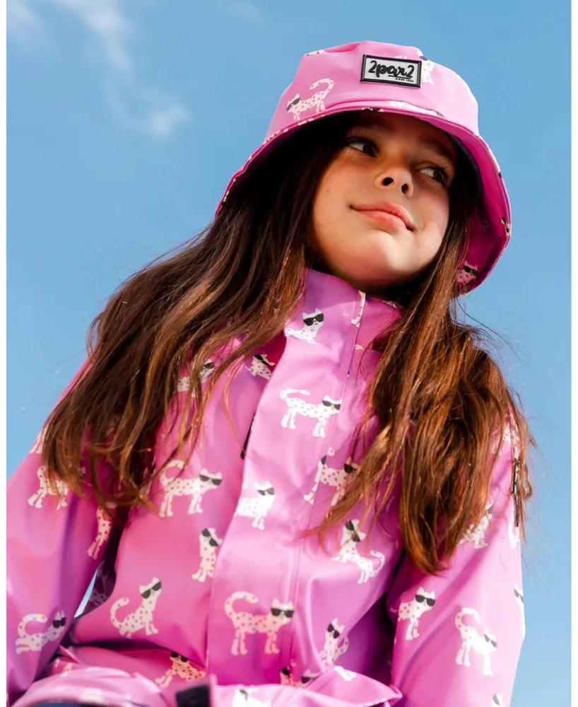 Girl Changing Color Rain Coat And Hat Set Pink Printed Sunglasses Cats - Toddler Child