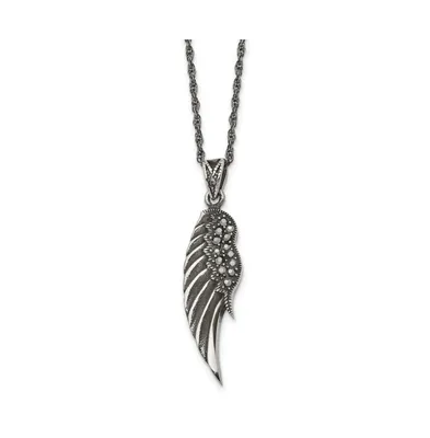 Chisel Antiqued and Marcasite Wing Pendant Singapore Chain Necklace