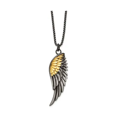 Chisel Brushed Yellow Ip-plated Wing Pendant on a Box Chain Necklace