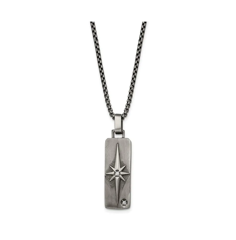 Chisel Antiqued White Bronze-plated Cz Pendant on a Box Chain Necklace