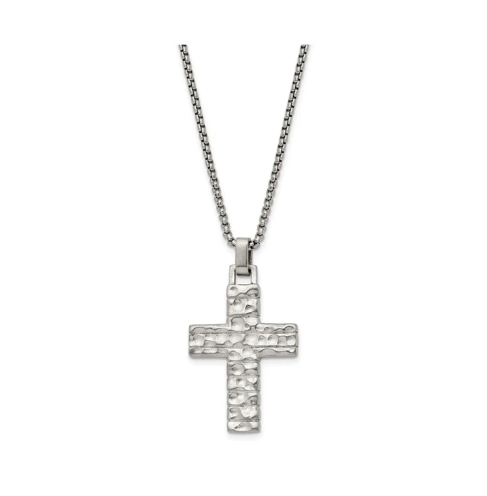 Chisel Brushed Polished Cross Pendant on a Box Chain Necklace