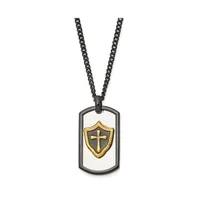 Chisel Black and Yellow Ip-plated Cz Hero Dog Tag Curb Chain Necklace