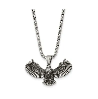 Chisel Antiqued Flying Owl Pendant Box Chain Necklace