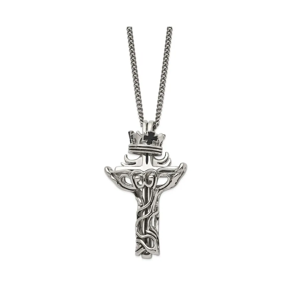 Chisel and Enameled 2 Piece Cross Crown Pendant Curb Chain Necklace