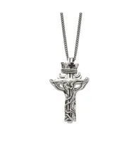 Chisel and Enameled 2 Piece Cross Crown Pendant Curb Chain Necklace