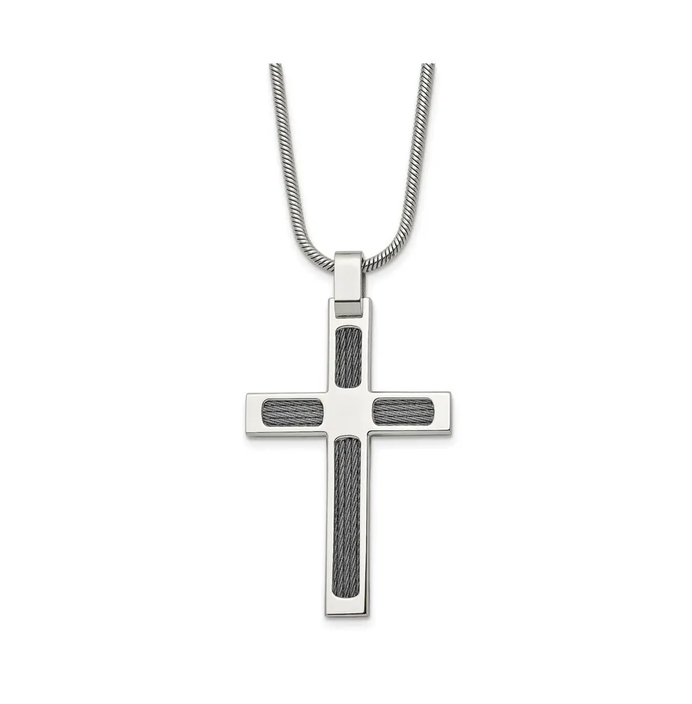 Chisel Brushed and Cable Cross Pendant Snake Chain Necklace