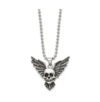 Chisel Antiqued Skull with Wings Pendant Ball Chain Necklace