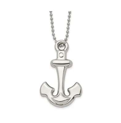 Chisel Polished Hollow Anchor Pendant on a Ball Chain Necklace
