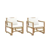 Patio Chairs 2 pcs with Cushions and Pillows Bamboo
