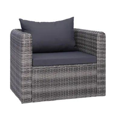Patio Chair with Cushion and Pillow Poly Rattan Gray