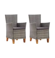 Patio Chairs 2 pcs with Cushions Poly Rattan Gray