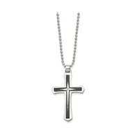 Chisel Brushed Black Ip-plated Cz Cross Pendant Ball Chain Necklace