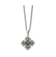 Chisel Black Ip-plated Cz Celtic Cross Pendant Curb Chain Necklace