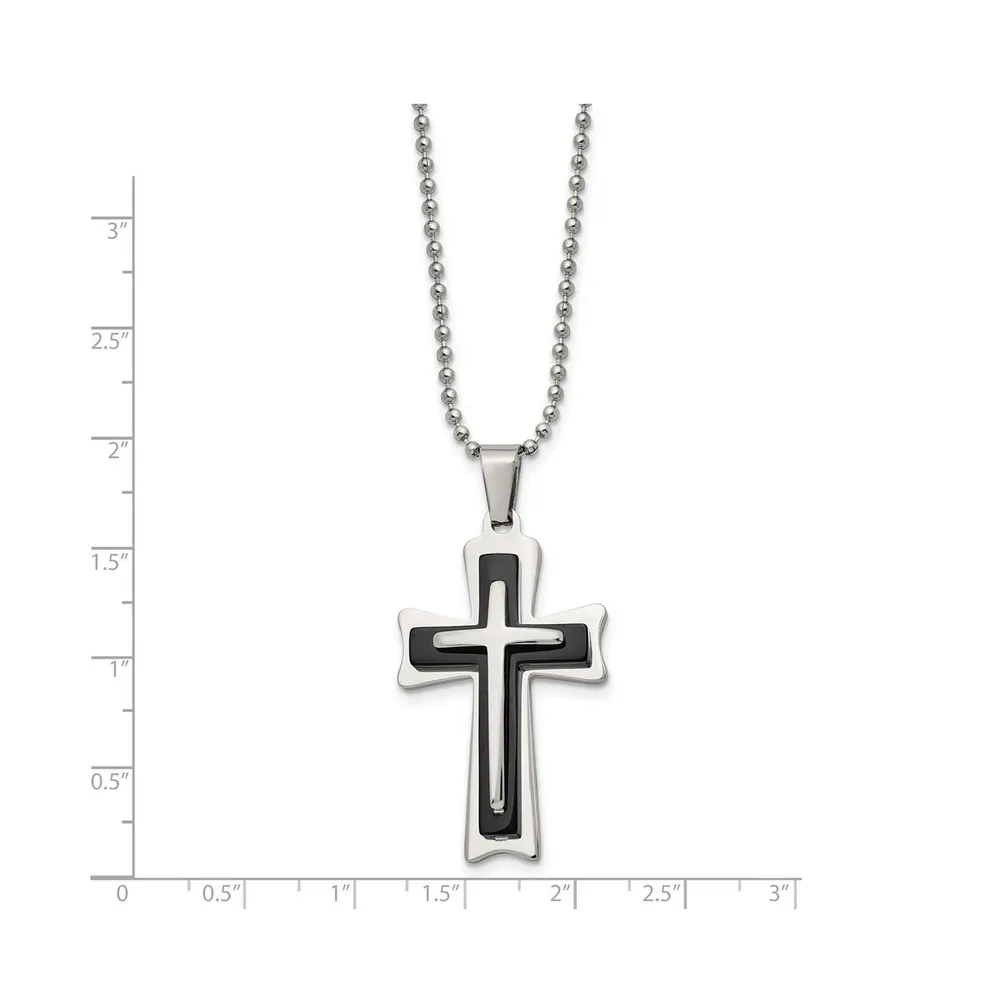 Chisel Black Acrylic Cross Pendant Ball Chain Necklace