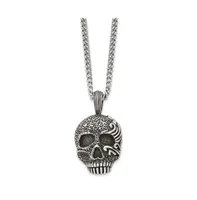 Chisel Stainless Steel Antiqued Skull Pendant on a Curb Chain Necklace