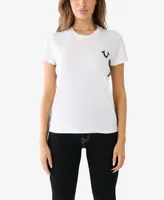 True Religion Women's Short Sleeve Side Tape Slim Crew T-shirt