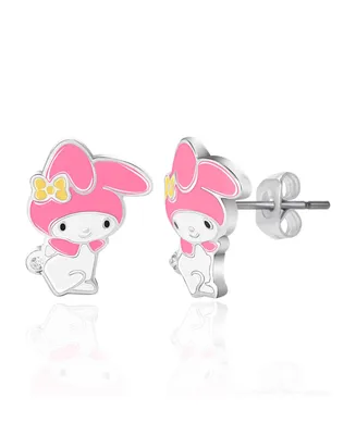 Sanrio Hello Kitty My Melody Brass Flash Plated Enamel and Crystal Stud Earrings
