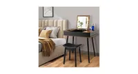 Vanity Table Set with Flip Top Mirror Lights Usb Writing Desk and Stool-Brown