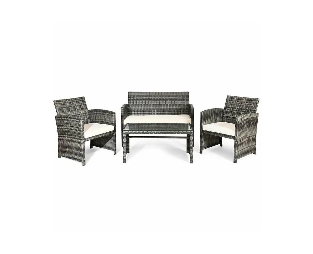 4 pcs Patio Rattan Wicker Furniture Set