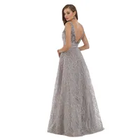 Women's Beaded V Neck lace Ball gown