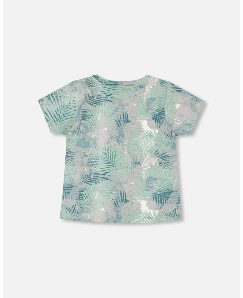 Boy Organic Cotton Printed T-Shirt Green Jungle Leaves Print