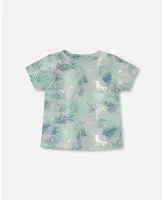 Boy Organic Cotton Printed T-Shirt Green Jungle Leaves Print