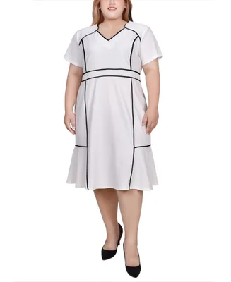 Ny Collection Plus Size Short Sleeve Piped Detail Dress