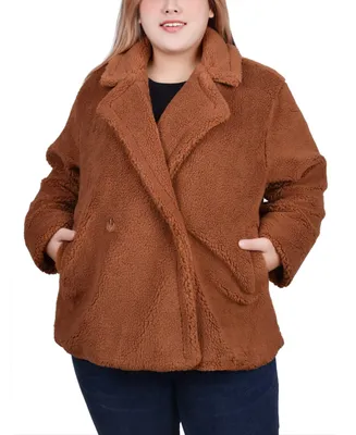 Ny Collection Plus Size Long Sleeve Double Breasted Sherpa Jacket