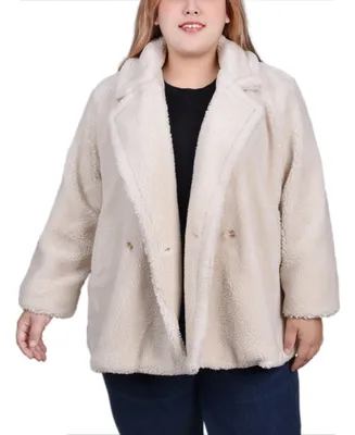 Ny Collection Plus Long Sleeve Double Breasted Sherpa Jacket